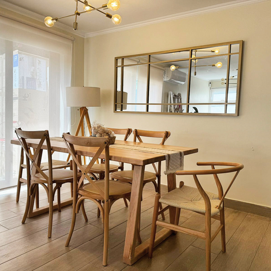 Juego Comedor Lenga 8P + 6 Sillas Crossback + 2 Sillas Wishbone