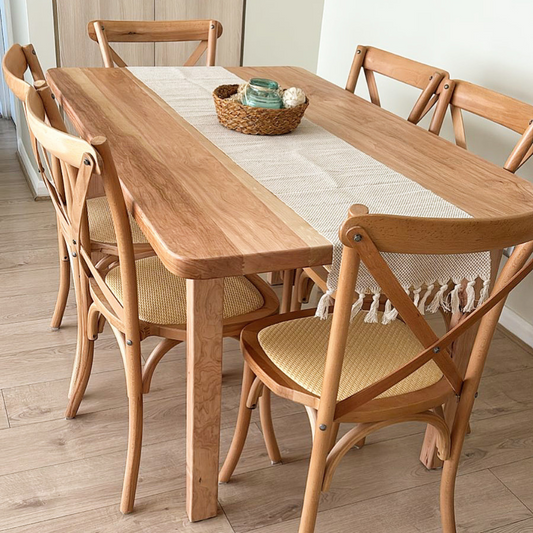 ¡EN STOCK! Juego Comedor 160x90 + 6 Sillas Crossback Natural