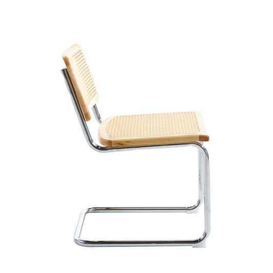 Silla de Comedor Breuer en Madera Natural con Asiento de Rattan y Estructura Cromada