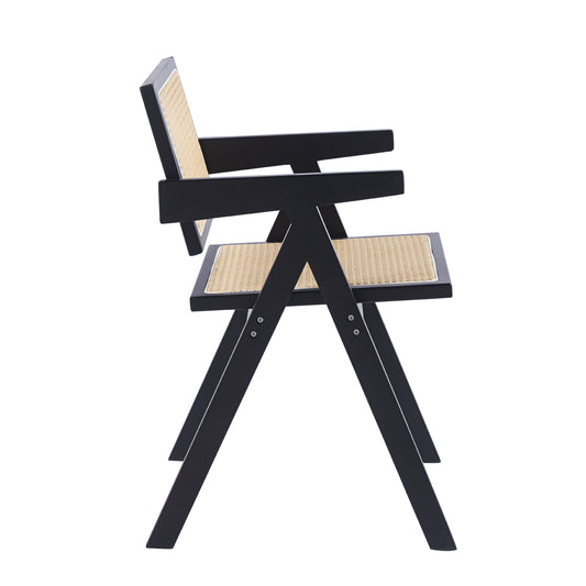 Silla de Comedor Chandigarh en Madera Negra con Asiento de Rattan