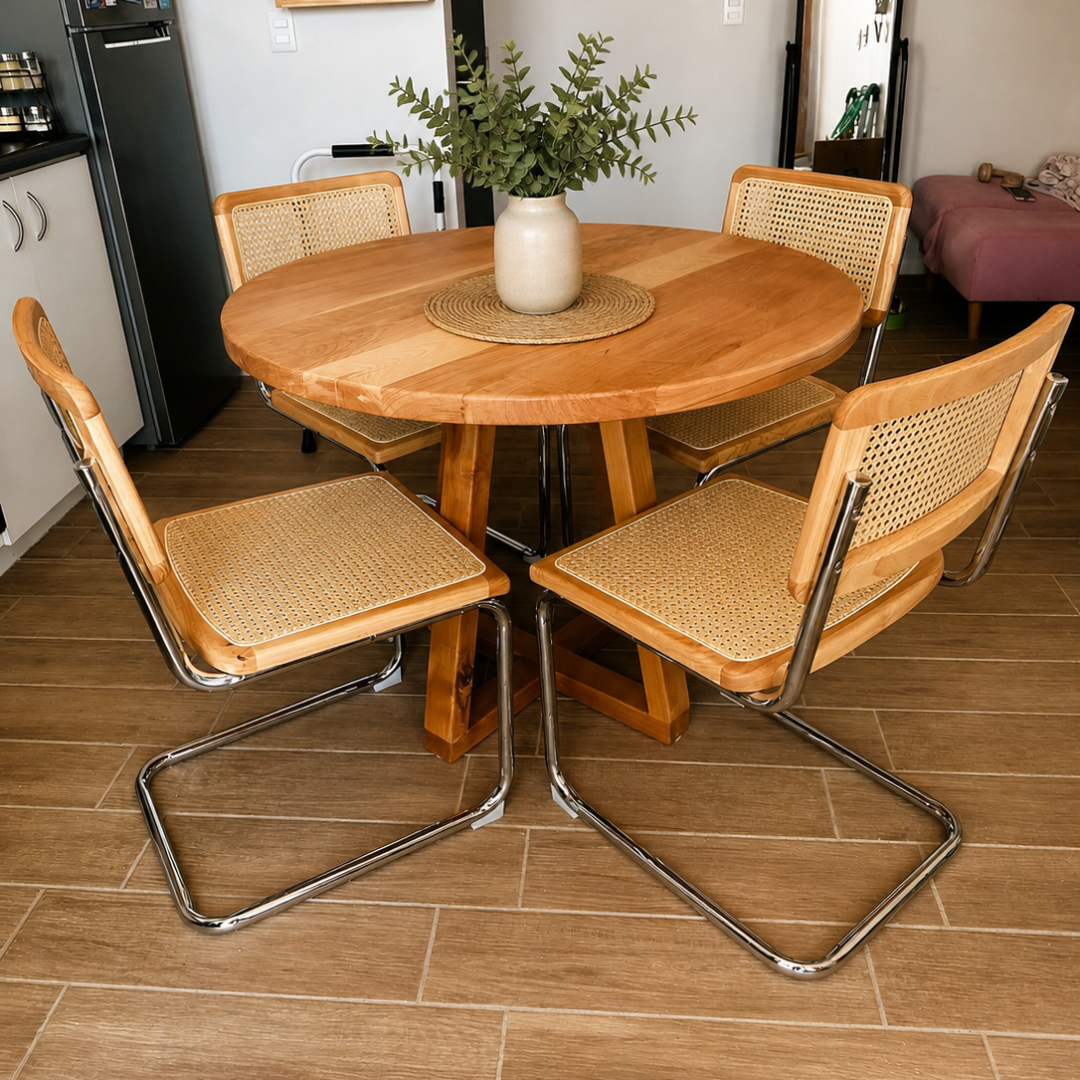 Juego de Comedor Redondo en Madera Nativa de Lenga con 4 Sillas Breuer