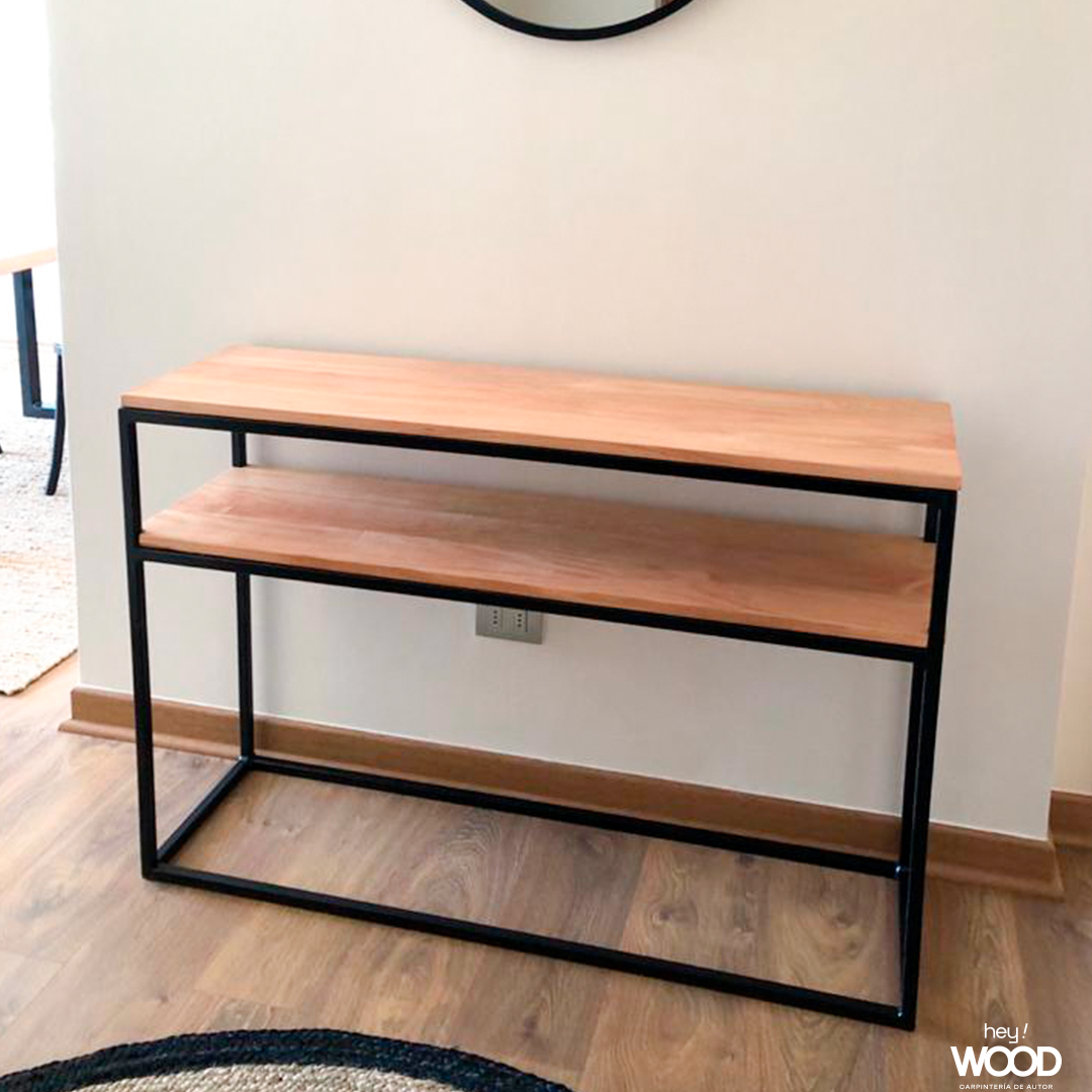 Mueble Arrimo Doble en Madera Nativa y Fierro con Repisa