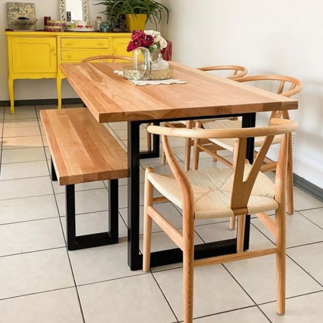 Juego Comedor Lenga 6P +  Banca Lenga + 4 Sillas Wishbone