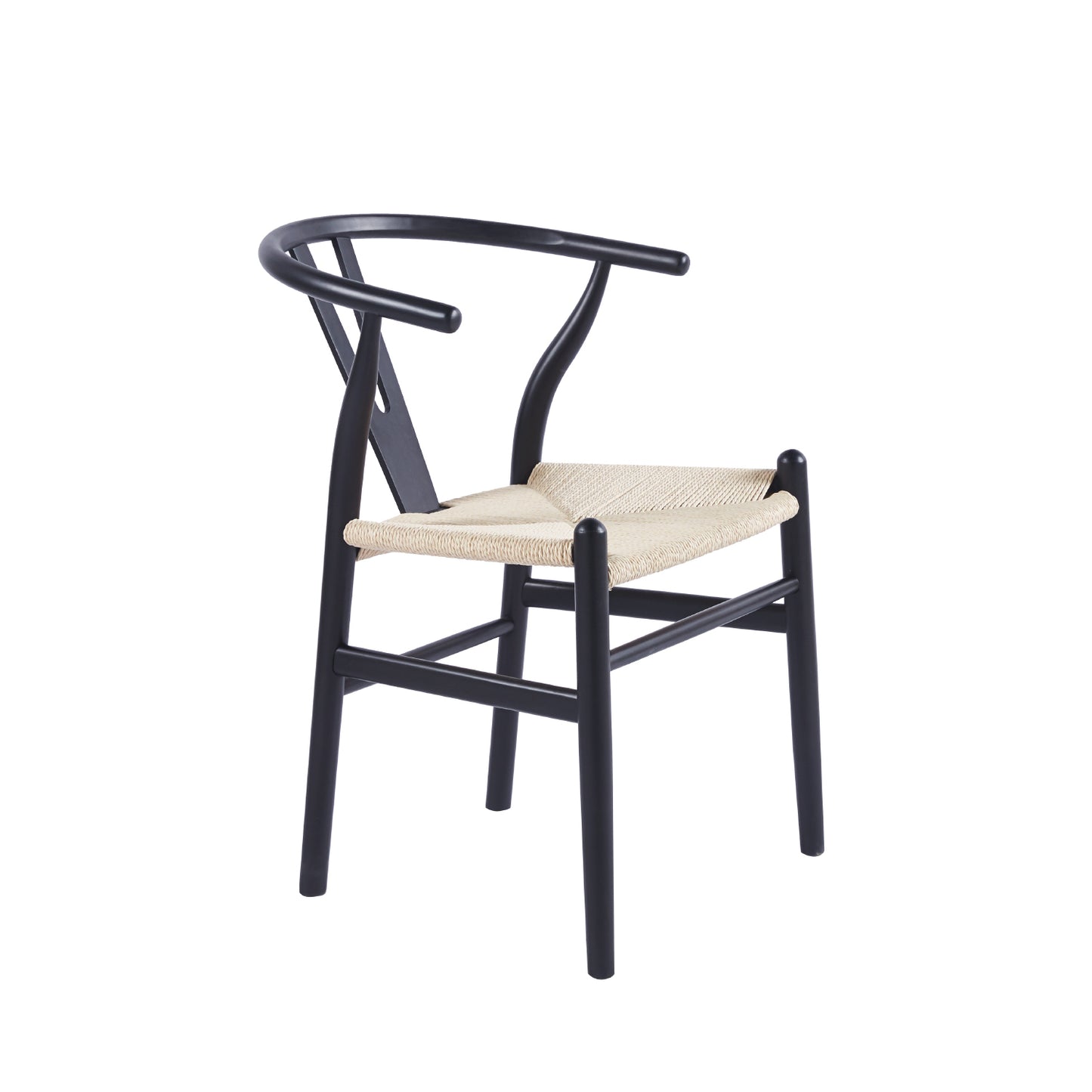Silla de Comedor Wishbone en Madera Negra con Asiento de Cuerda