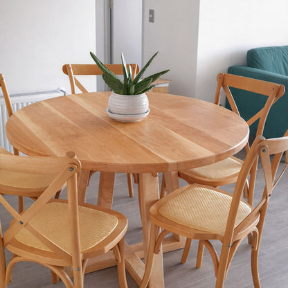 Juego de Comedor Redondo en Madera Nativa de Lenga con 4 Sillas Crossback