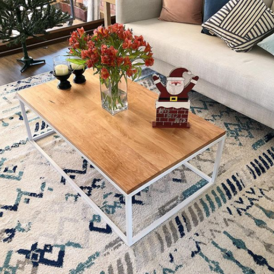 Mesa de Centro Rectangular en Madera Nativa con Base de Metal