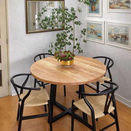 Mesa de Comedor Redonda de Madera Nativa y Fierro (4 a 8 personas)