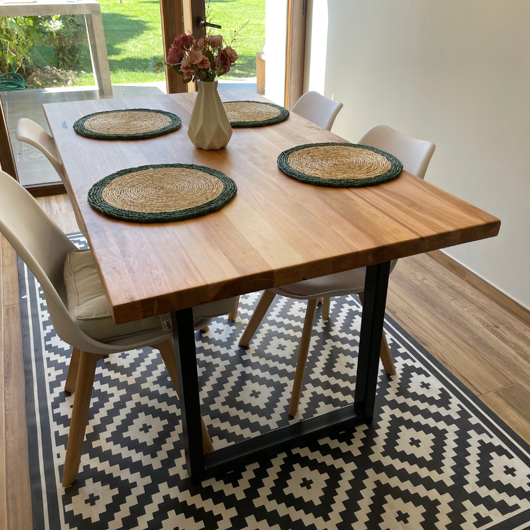 [Cyber Oferta] Mesa de Comedor Rectangular Corchete en Madera Nativa y Fierro (4 a 10 personas)