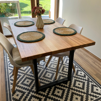 [Cyber Oferta] Mesa de Comedor Rectangular Corchete en Madera Nativa y Fierro (4 a 10 personas)