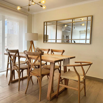 Juego de Comedor Rectangular en Madera Nativa con 4 Sillas Crossback y 2 Sillas Wishbone