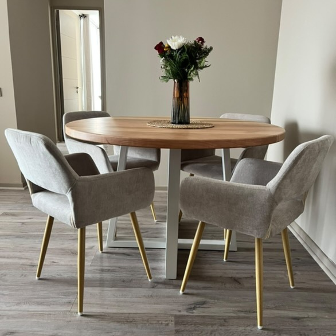 Mesa de Comedor Redonda de Madera Nativa y Fierro (4 a 8 personas)