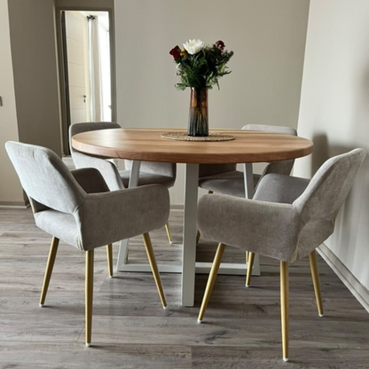 Mesa de Comedor Redonda de Madera Nativa y Fierro (4 a 8 personas)
