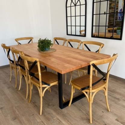[Cyber Oferta] Mesa de Comedor Rectangular Corchete en Madera Nativa y Fierro (4 a 10 personas)
