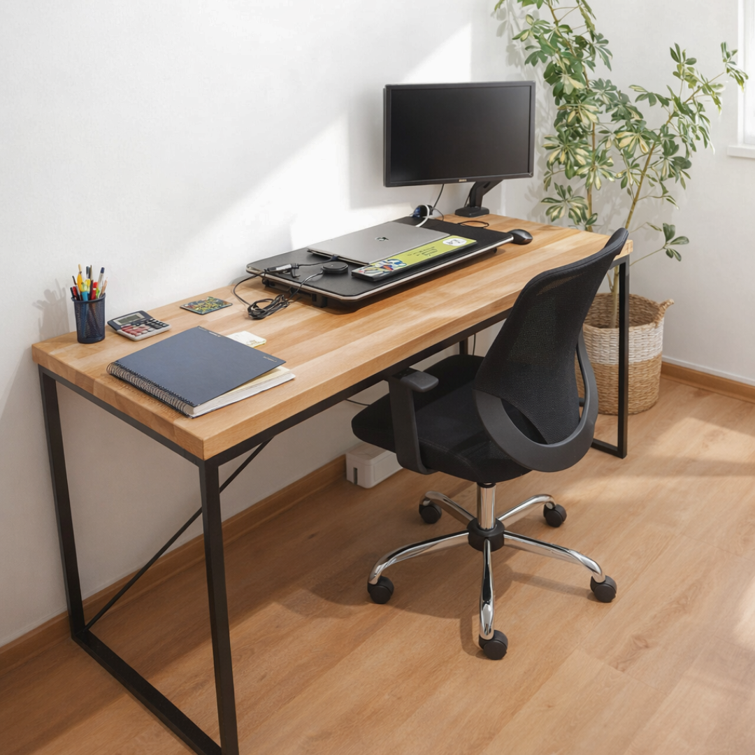 Escritorio Simple en Madera Nativa y Fierro para Home Office