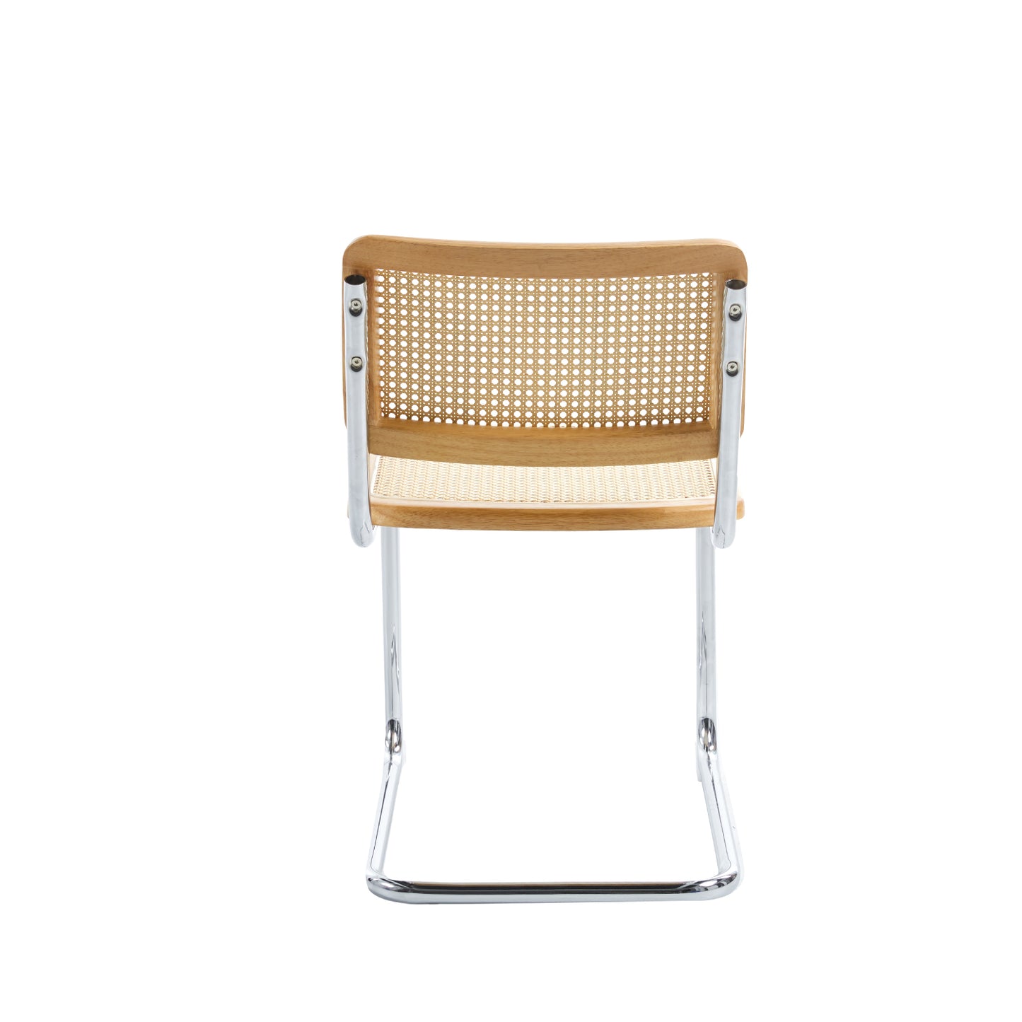 Silla de Comedor Breuer en Madera Natural con Asiento de Rattan y Estructura Cromada