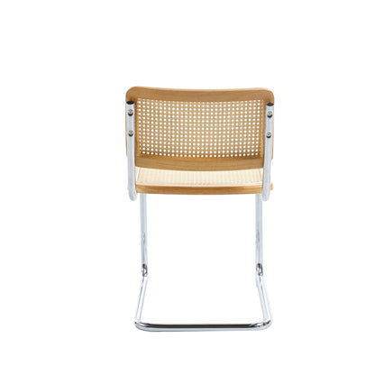 Silla de Comedor Breuer en Madera Natural con Asiento de Rattan y Estructura Cromada