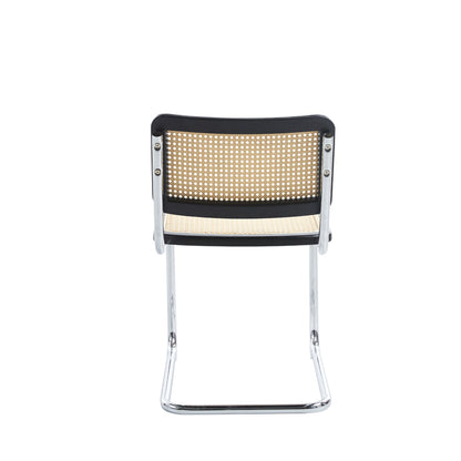 Silla de Comedor Breuer en Madera Negra con Asiento de Rattan y Estructura Cromada