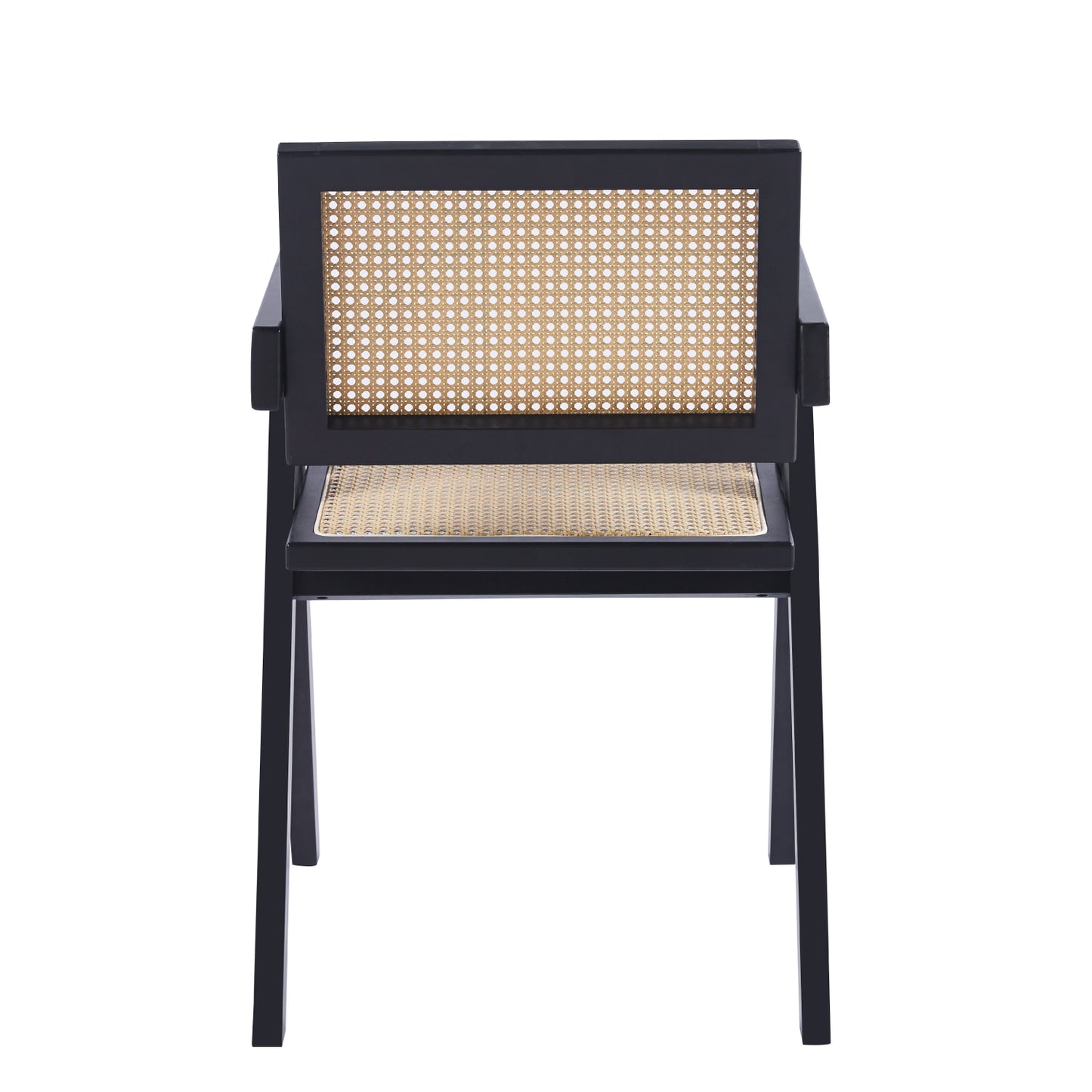 Silla de Comedor Chandigarh en Madera Negra con Asiento de Rattan