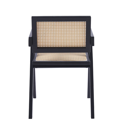 Silla de Comedor Chandigarh en Madera Negra con Asiento de Rattan