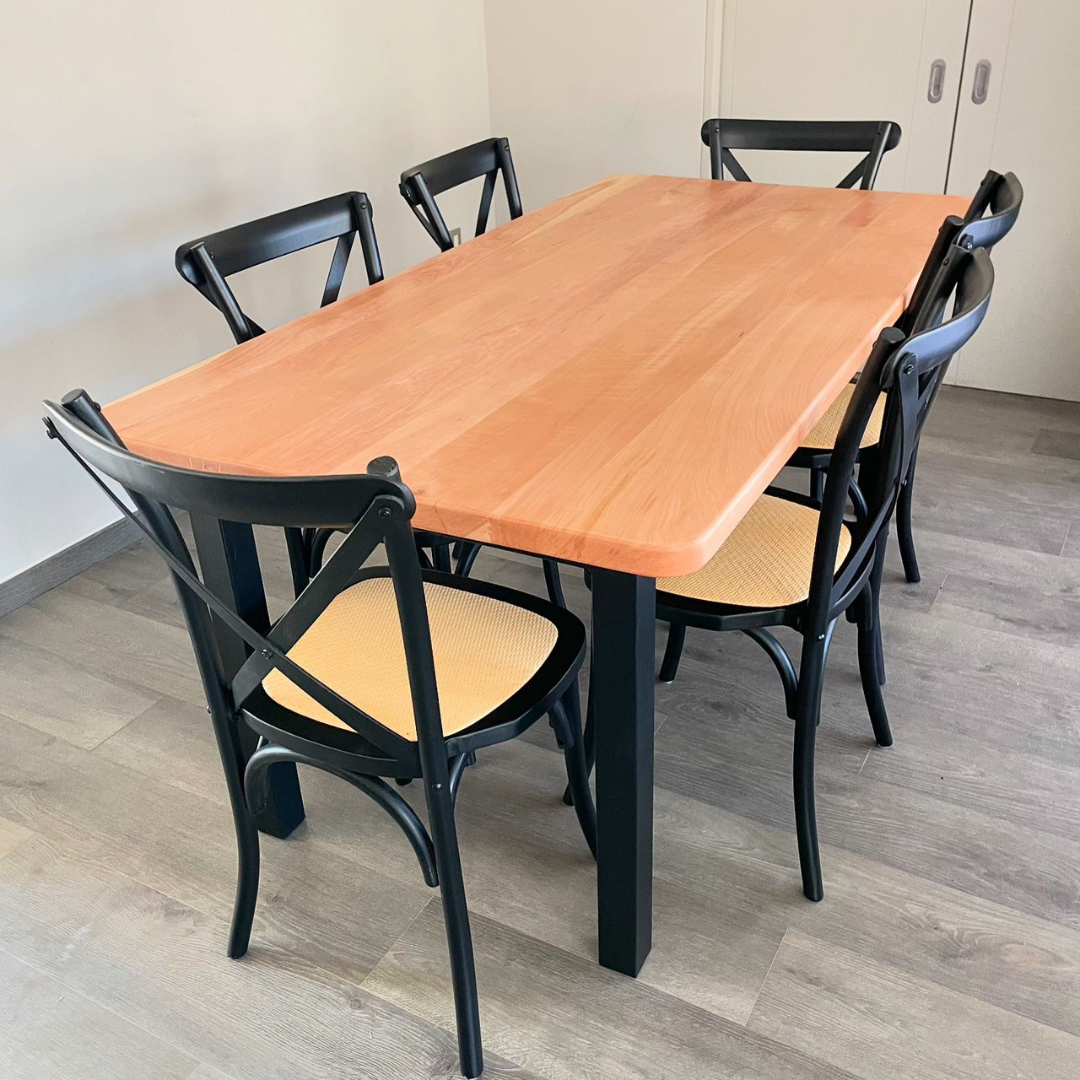 [Cyber Oferta] Mesa de Comedor Rectangular Simple en Madera Nativa y Fierro (4 a 10 personas)