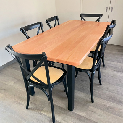 [Cyber Oferta] Mesa de Comedor Rectangular Simple en Madera Nativa y Fierro (4 a 10 personas)