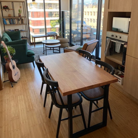 [Cyber Oferta] Mesa de Comedor Rectangular Corchete en Madera Nativa y Fierro (4 a 10 personas)