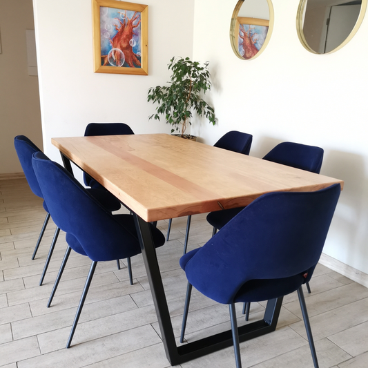 [Cyber Oferta] Mesa de Comedor Rectangular Trapecio Invertido en Madera Nativa y Fierro (4 a 10 personas)