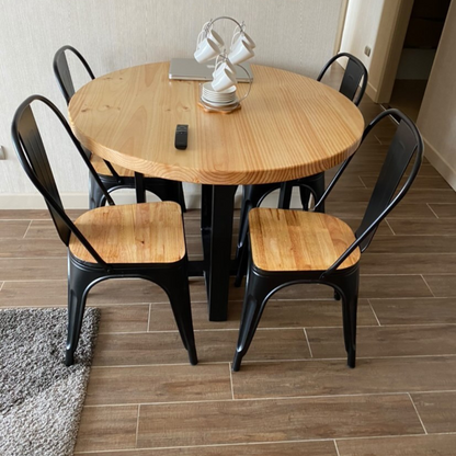 Mesa de Comedor Redonda de Madera Nativa y Fierro (4 a 8 personas)