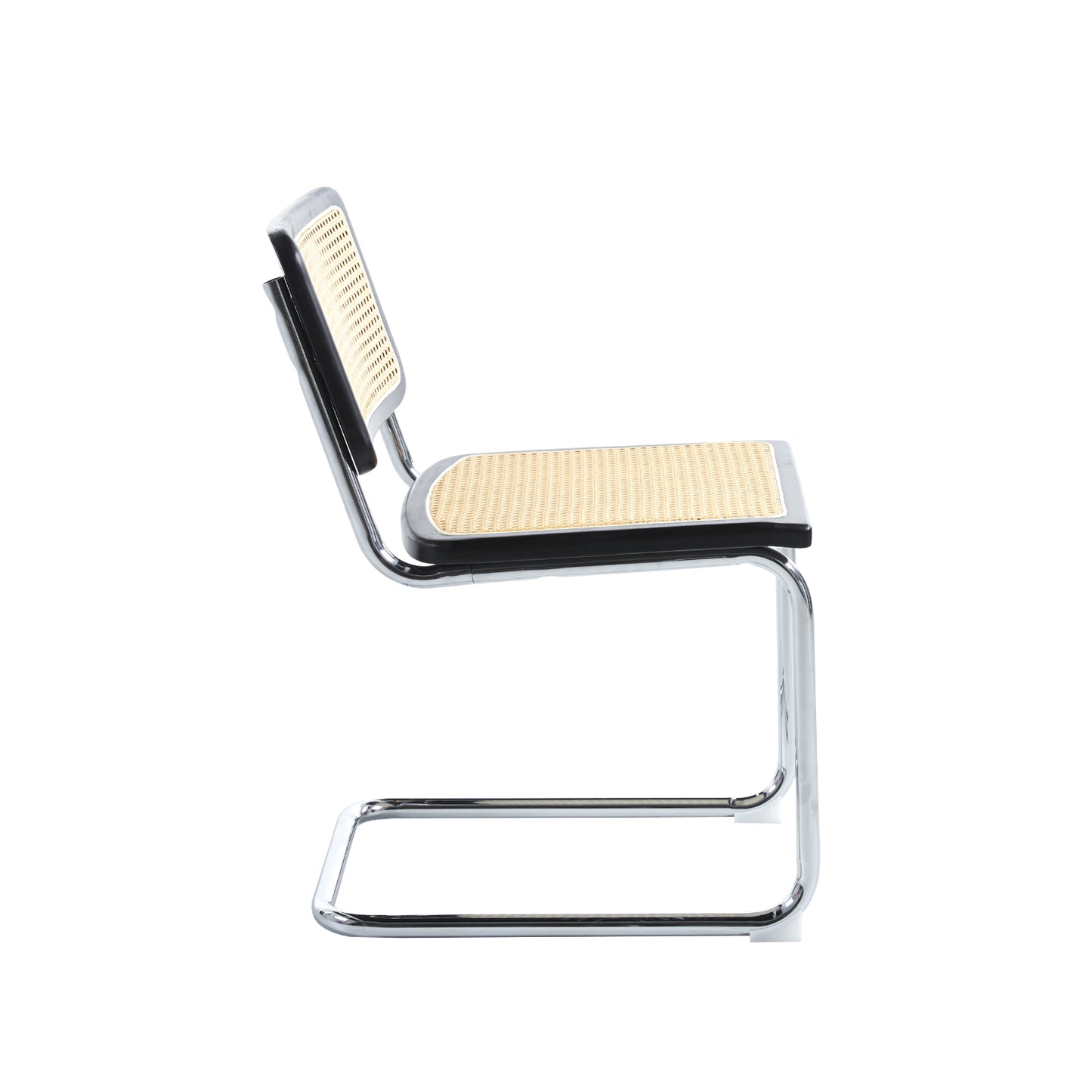 Silla de Comedor Breuer en Madera Negra con Asiento de Rattan y Estructura Cromada