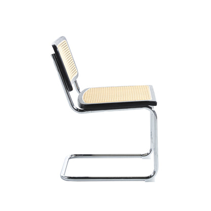Silla de Comedor Breuer en Madera Negra con Asiento de Rattan y Estructura Cromada
