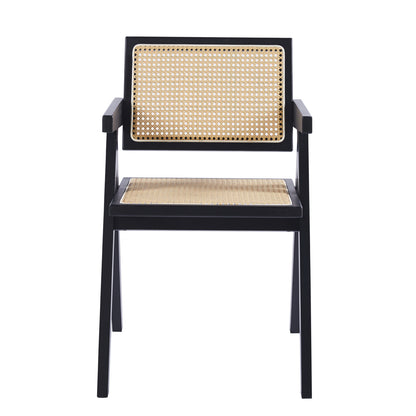 Silla de Comedor Chandigarh en Madera Negra con Asiento de Rattan