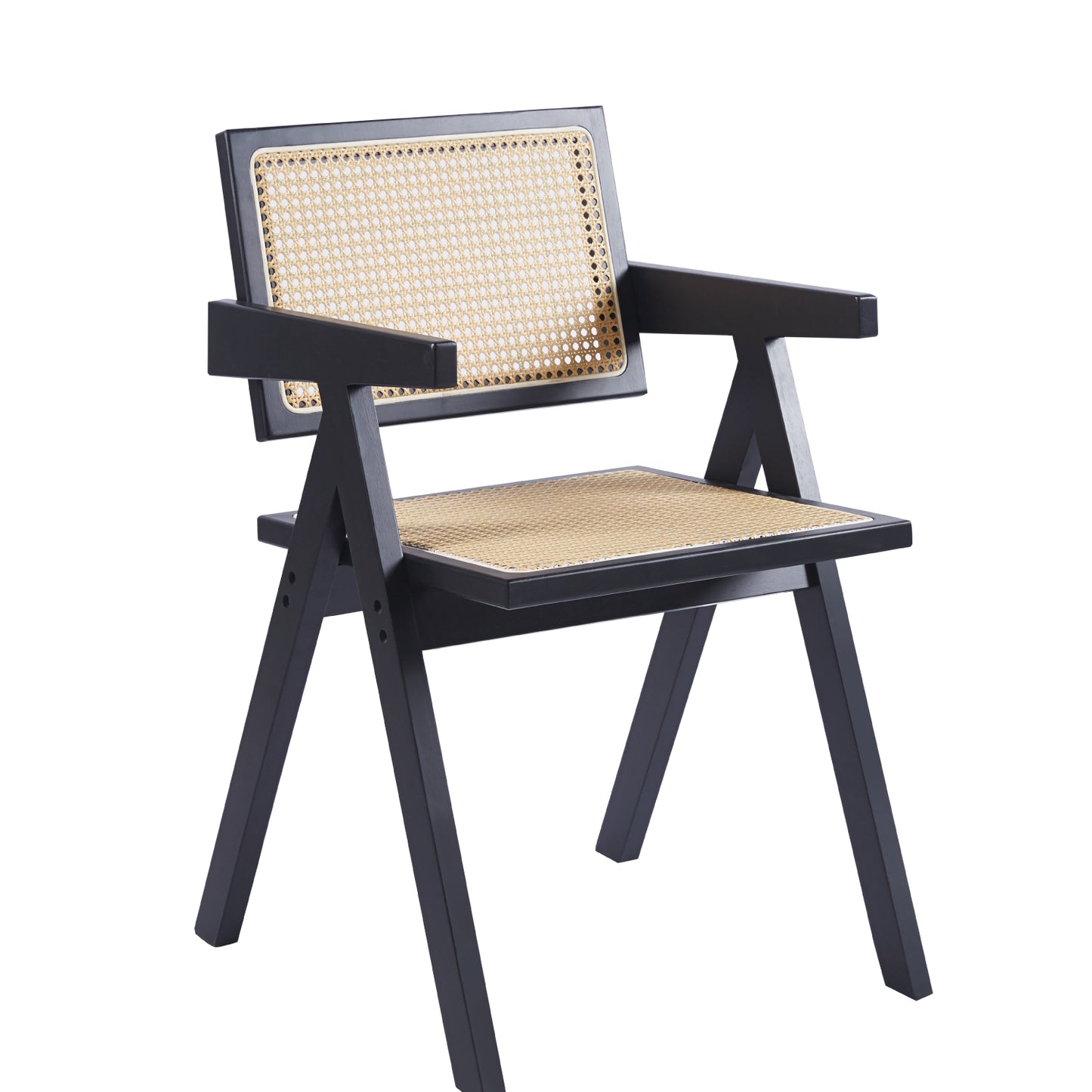 Silla de Comedor Chandigarh en Madera Negra con Asiento de Rattan