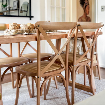 Juego de Comedor Rectangular en Madera Nativa de Lenga con 6 Sillas Crossback