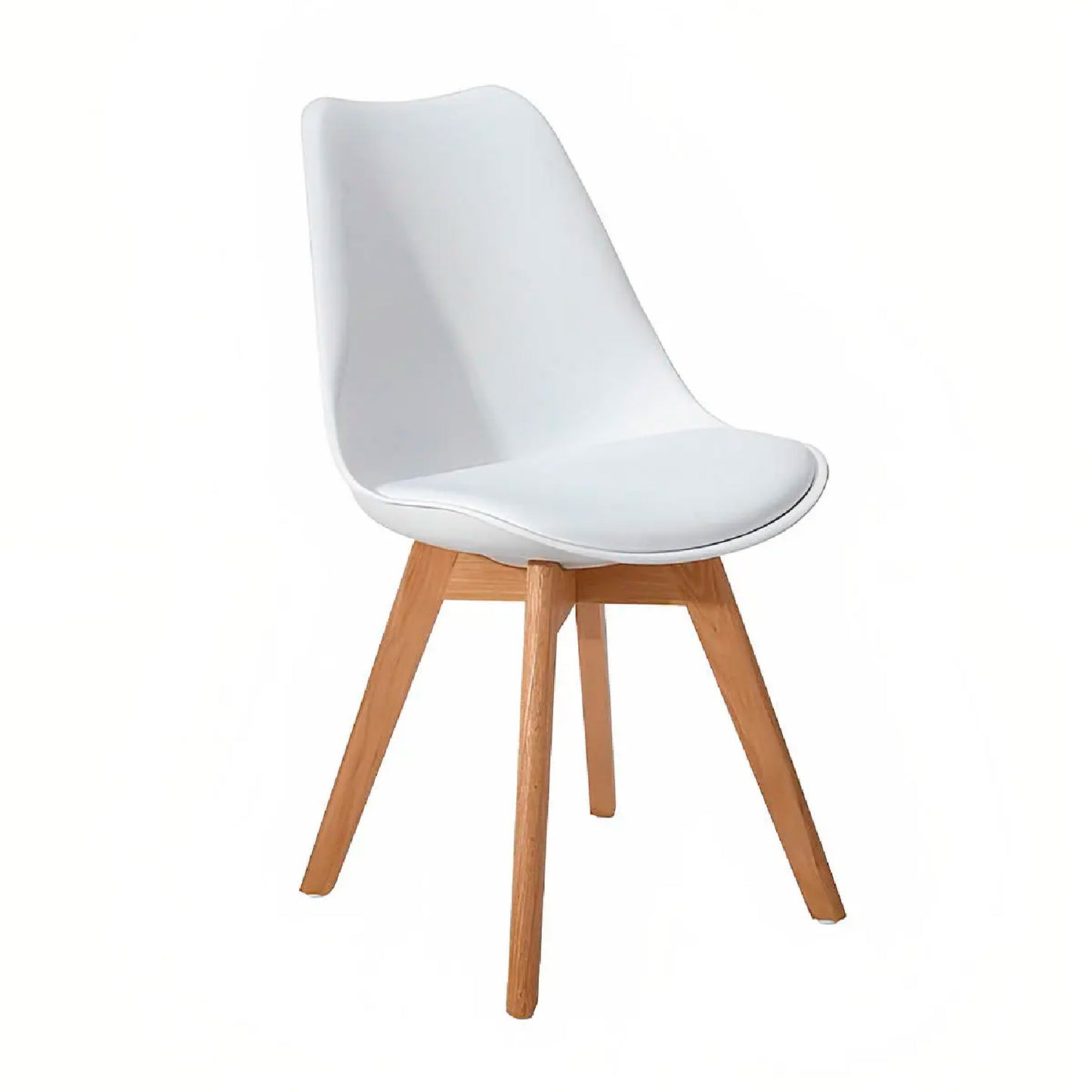 Silla de Comedor Tulip Acolchada Blanca con Patas de Madera