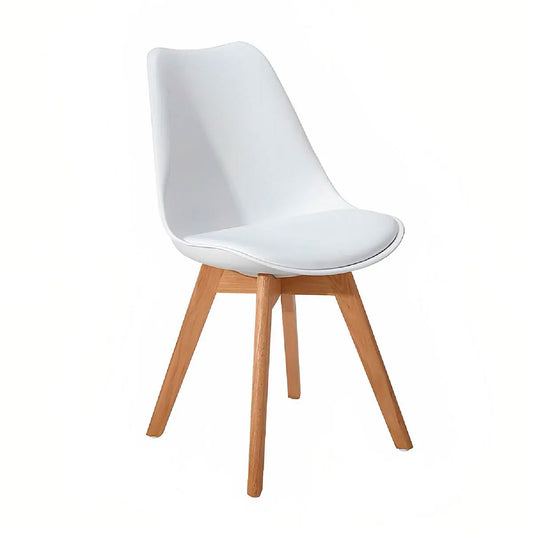 Silla de Comedor Tulip Acolchada Blanca con Patas de Madera