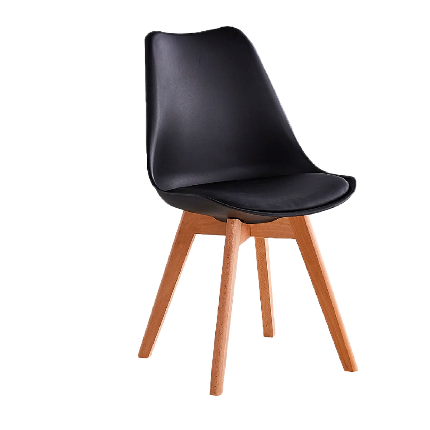 Silla de Comedor Tulip Acolchada Negra con Patas de Madera