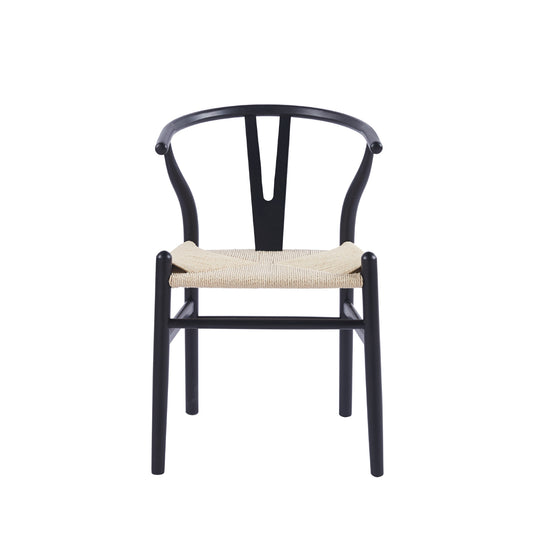 Silla de Comedor Wishbone en Madera Negra con Asiento de Cuerda
