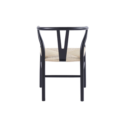 Silla de Comedor Wishbone en Madera Negra con Asiento de Cuerda